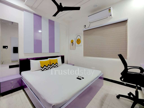 Bedroom one of Sakshar Homes TrustedStay Service Apartment in Gachibowli Hyderabad